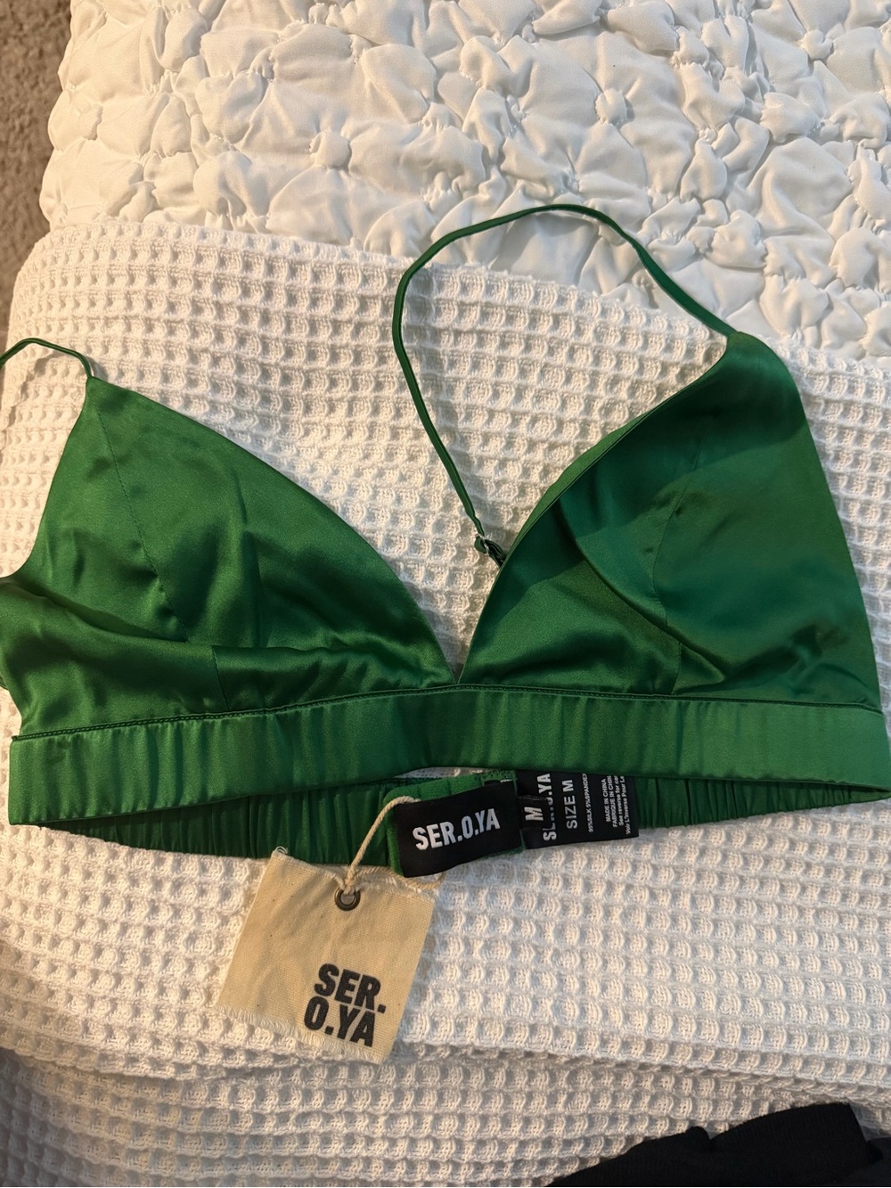 Satin or silk green bralette Lg
